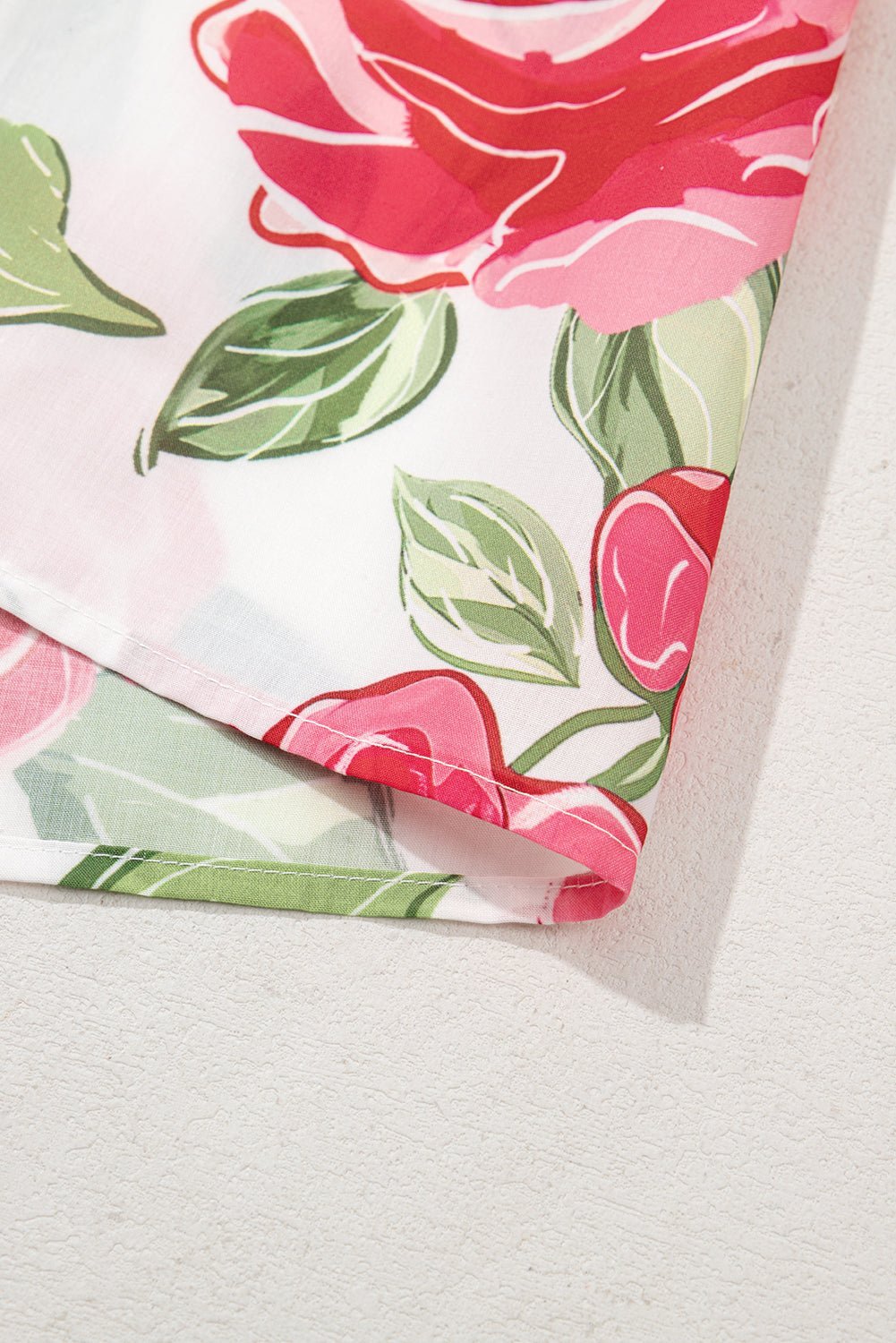 Rose Plus Size Floral Print Frill Neck Short Sleeve Blouse - MAD RUFFI