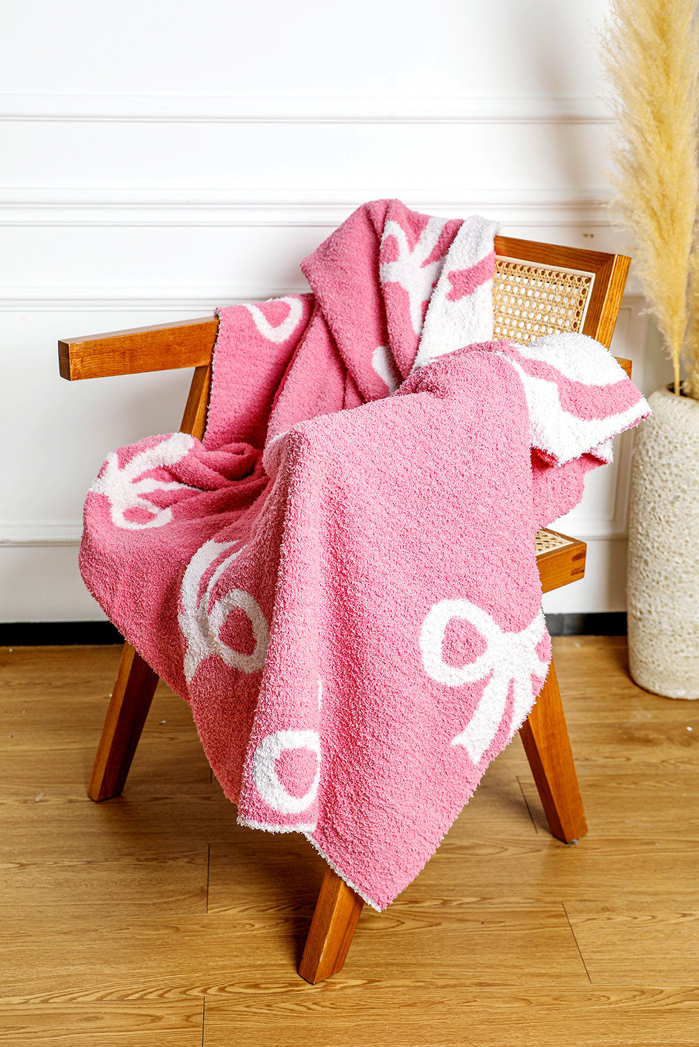 Rose Red 127*152cm Bow Printed Cozy Soft Throw Blanket - MAD RUFFI