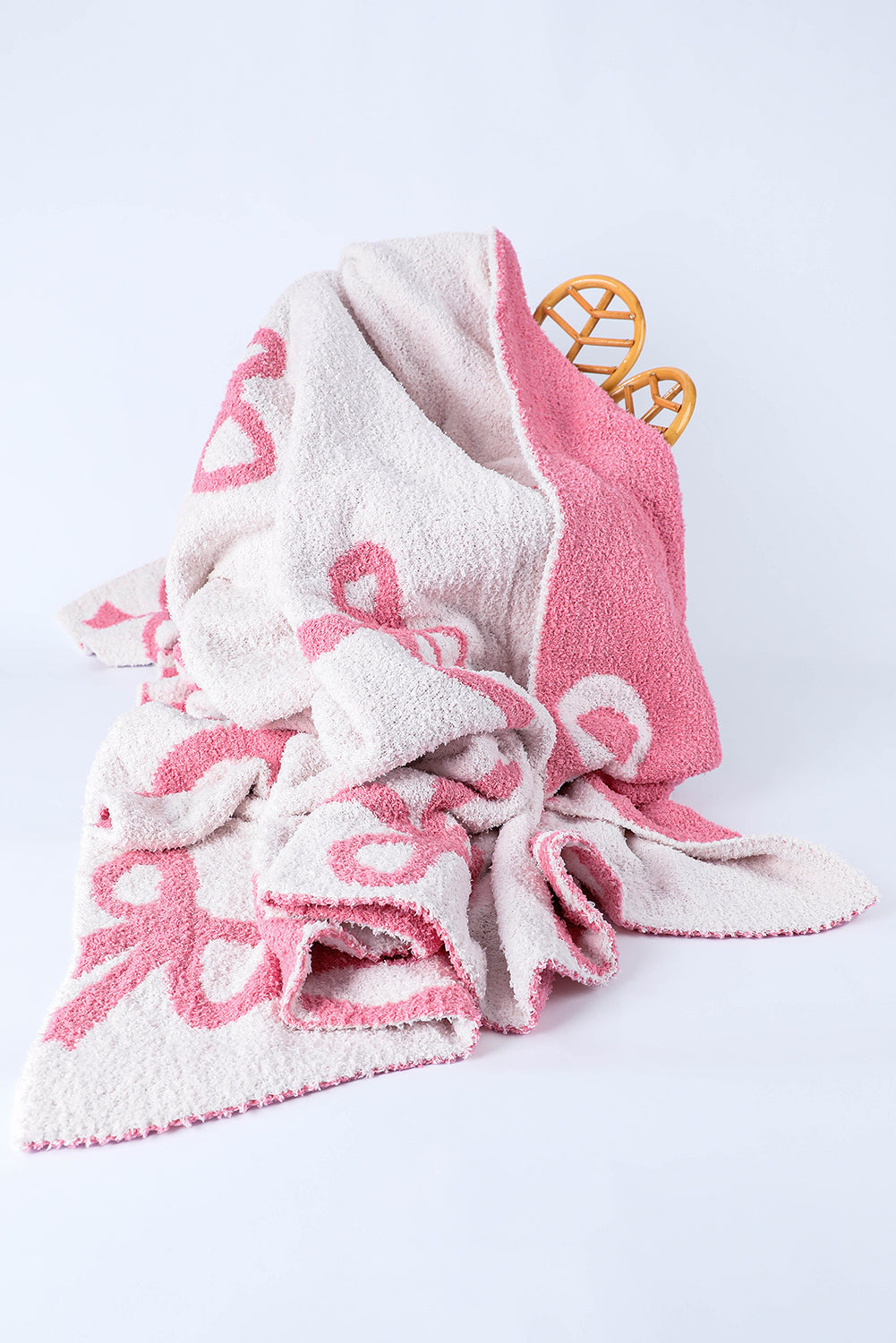 Rose Red 127*152cm Bow Printed Cozy Soft Throw Blanket - MAD RUFFI