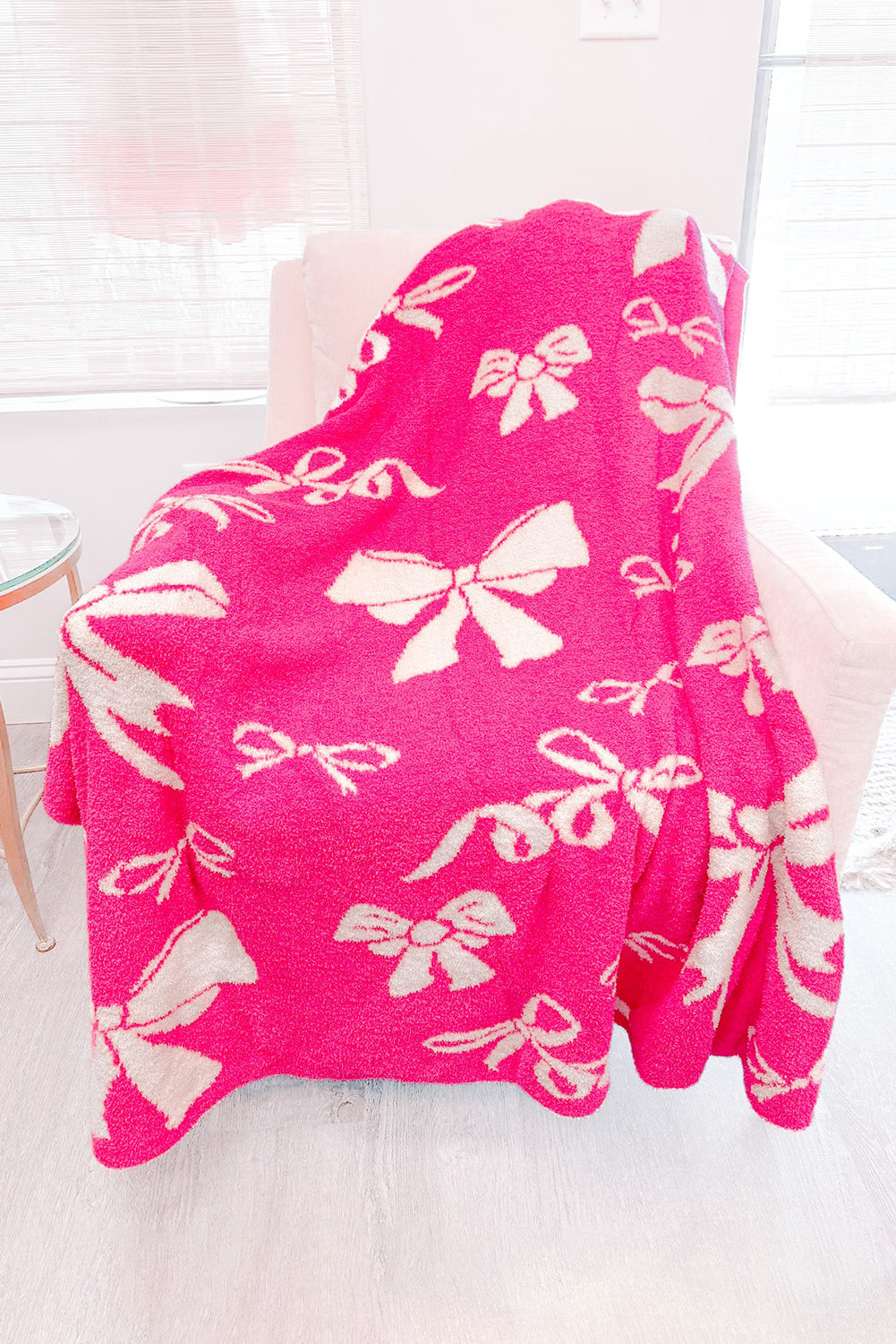 Rose Red 127*152cm Bow Printed Cozy Soft Throw Blanket - MAD RUFFI