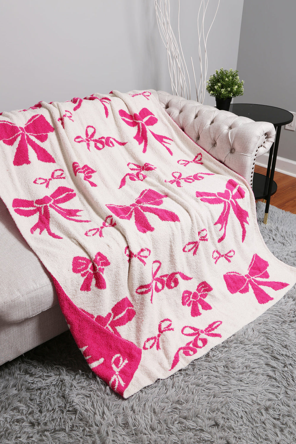 Rose Red 127*152cm Bow Printed Cozy Soft Throw Blanket - MAD RUFFI