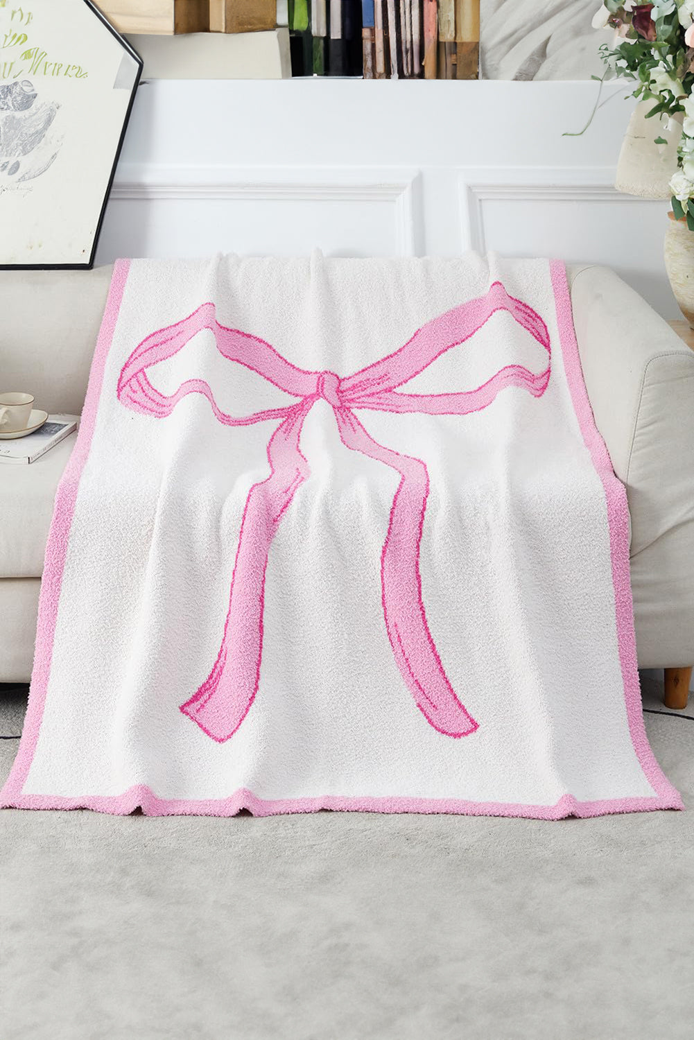 Rose Red 127*152cm Bow Printed Cozy Soft Throw Blanket - MAD RUFFI