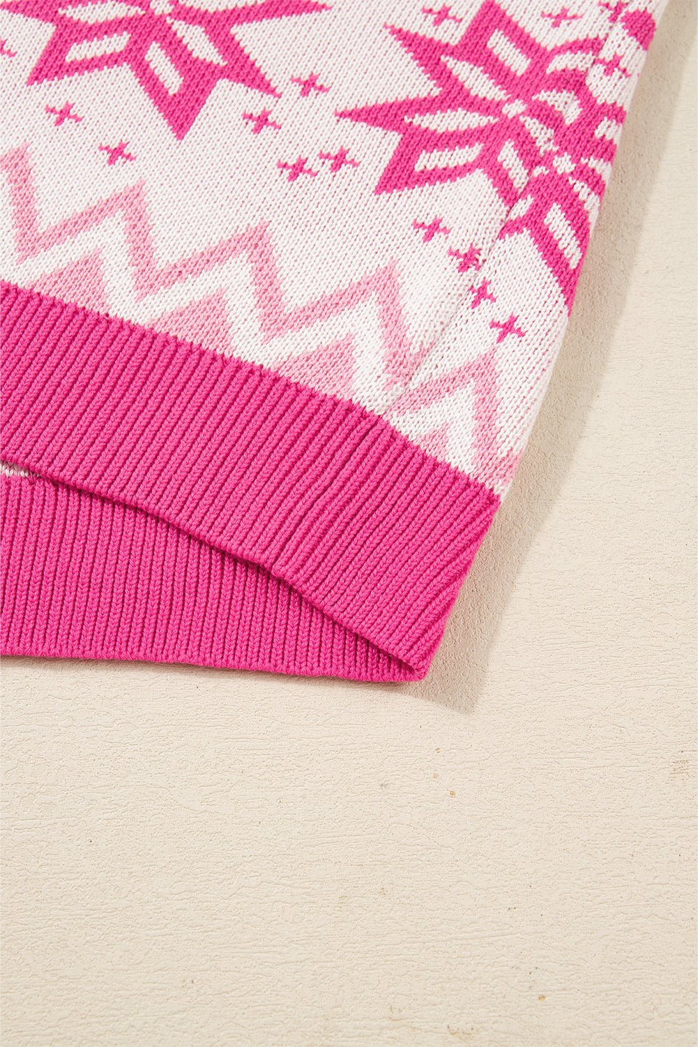 Rose Red Christmas Snowflake Quarter Zip Collard Sweater - MAD RUFFI