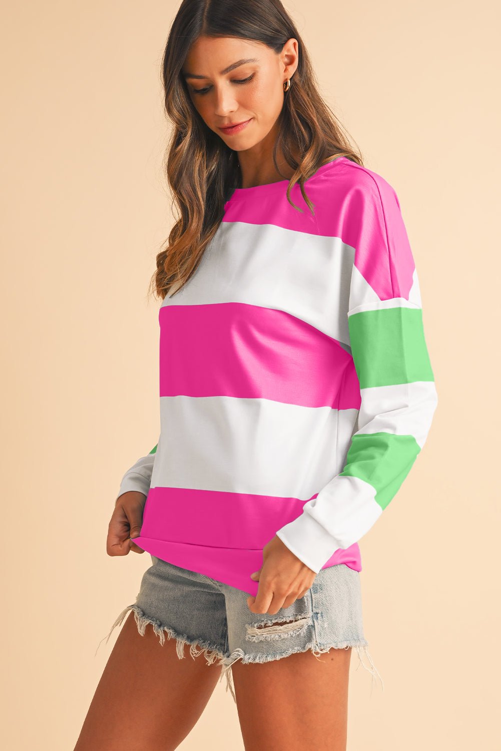 Rose Red Colorblock Drop Sleeve Top - MAD RUFFI