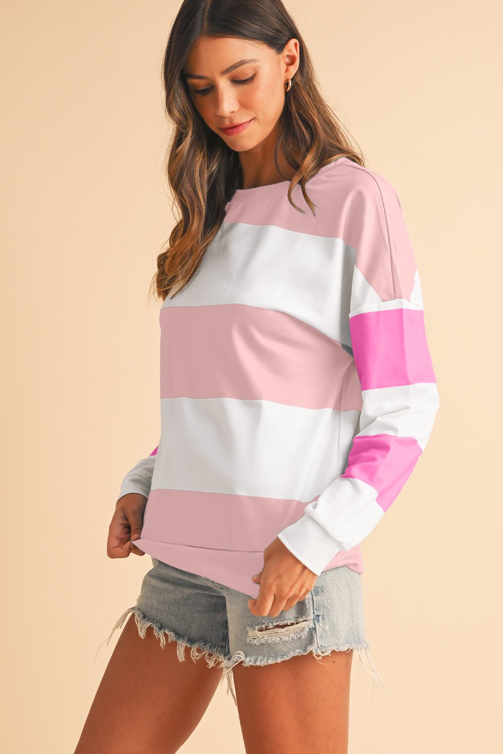 Rose Red Colorblock Drop Sleeve Top - MAD RUFFI