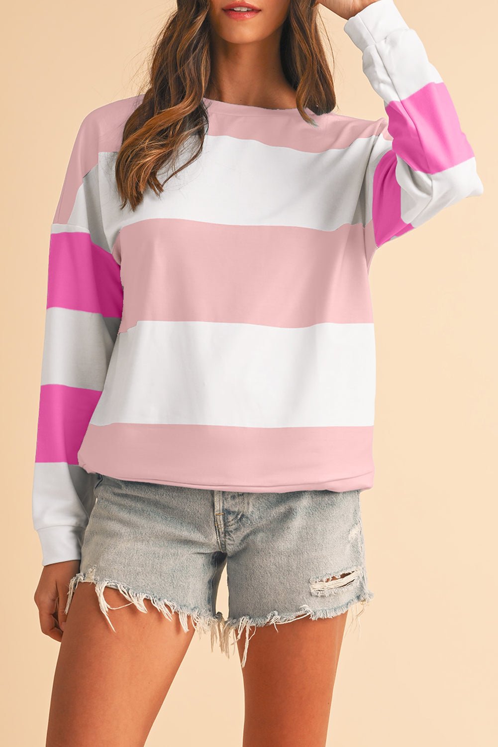 Rose Red Colorblock Drop Sleeve Top - MAD RUFFI