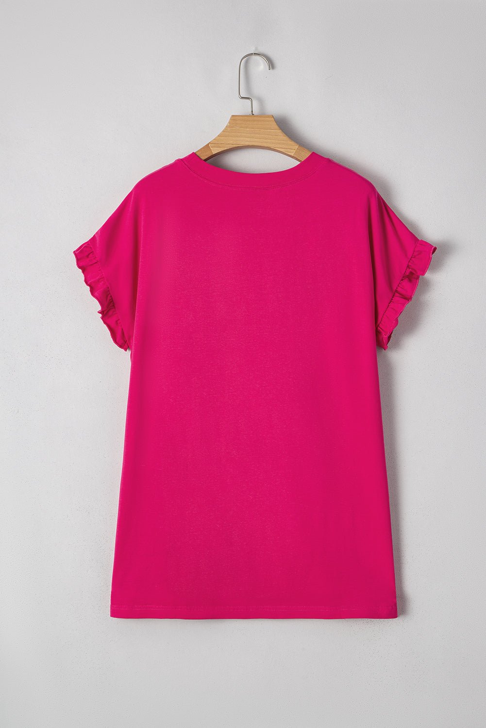 Rose Red Colorblock Ruffle Sleeve Loose Fit T Shirt - MAD RUFFI