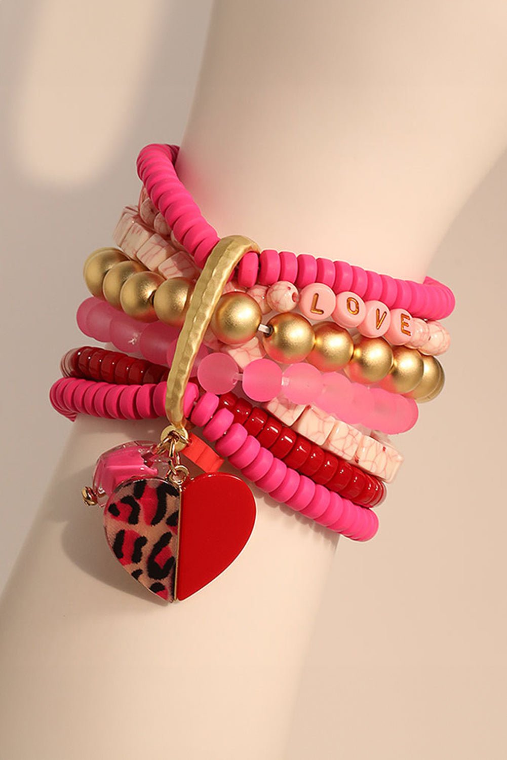 Rose Red Heart Pendant Valentines Day Beaded Bracelet Set - MAD RUFFI