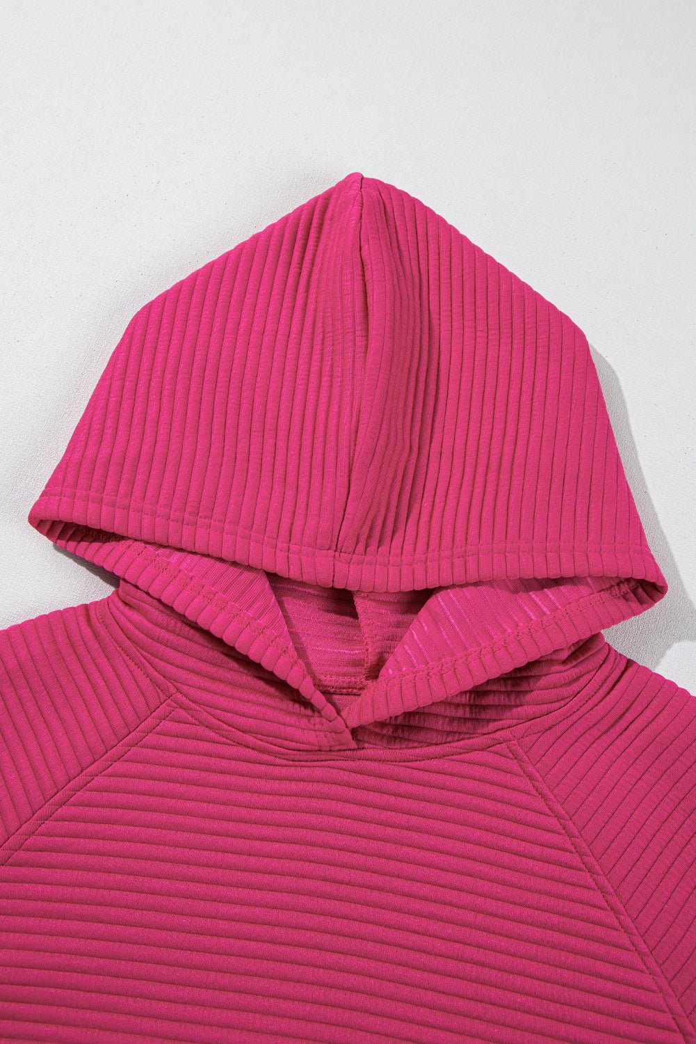 Rose Red Kangaroo Pocket Plain Textured Hoodie - MAD RUFFI