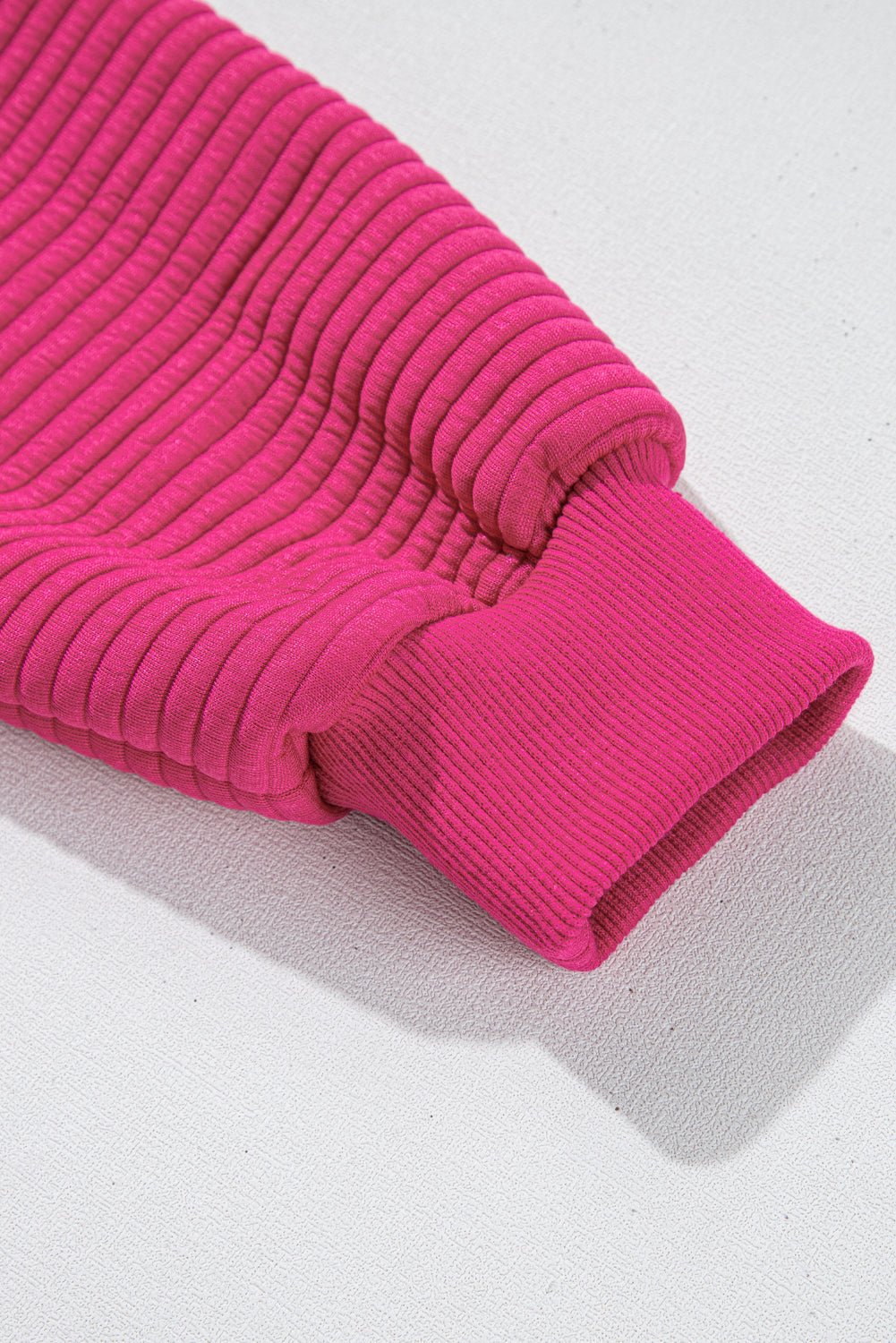 Rose Red Kangaroo Pocket Plain Textured Hoodie - MAD RUFFI