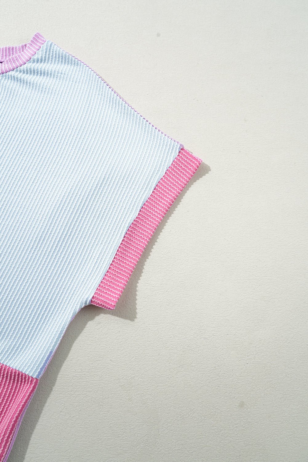 Rose Red Leopard Colorblock Patchwork Corded Plus Size T Shirt - MAD RUFFI