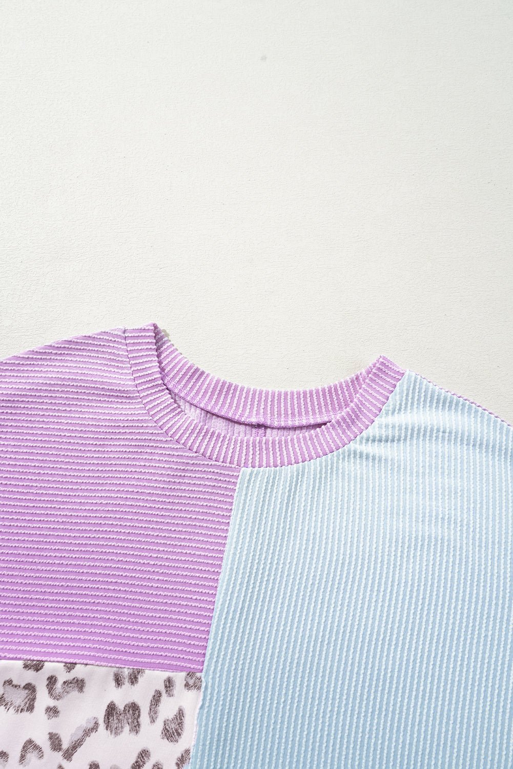 Rose Red Leopard Colorblock Patchwork Corded Plus Size T Shirt - MAD RUFFI