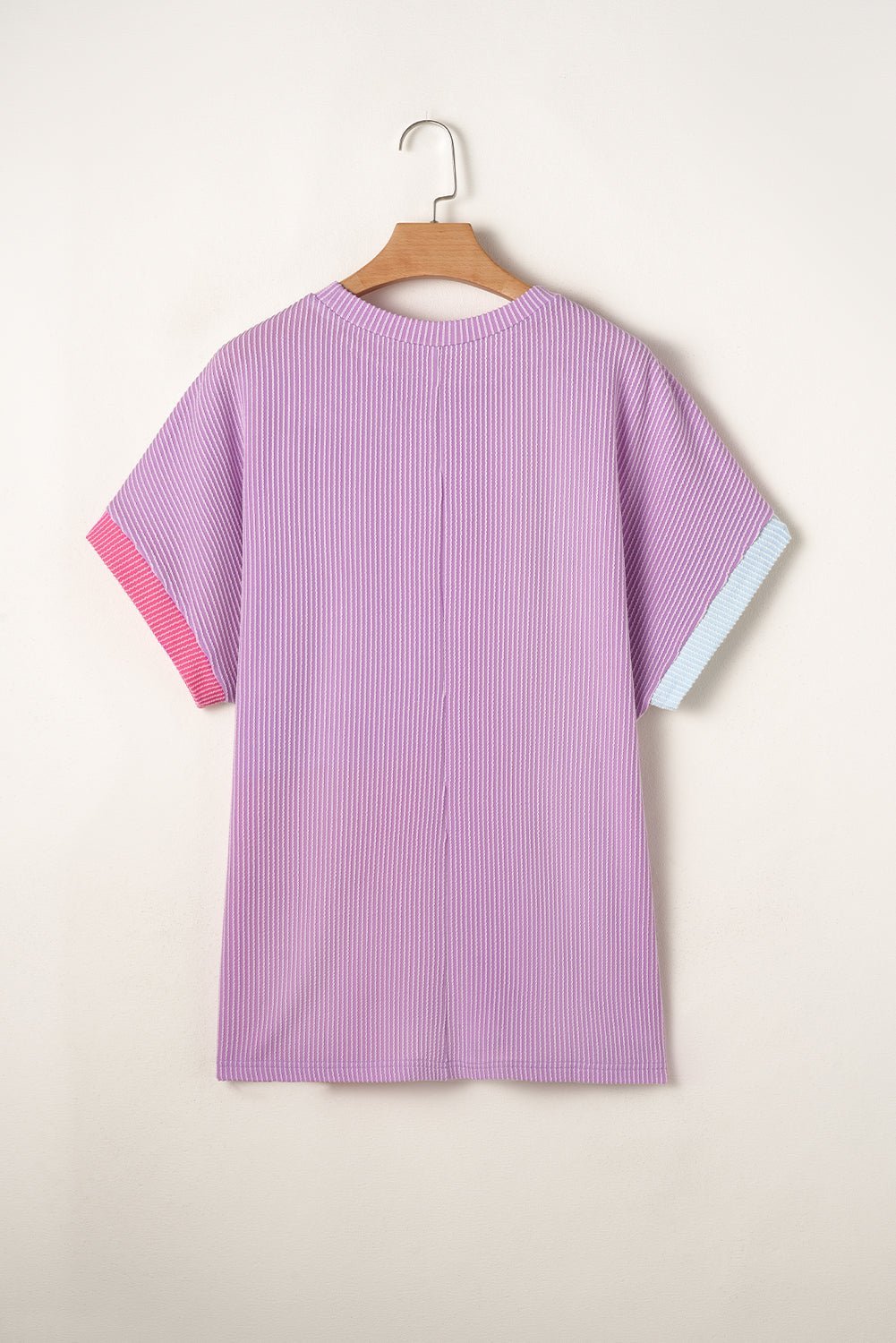 Rose Red Leopard Colorblock Patchwork Corded Plus Size T Shirt - MAD RUFFI