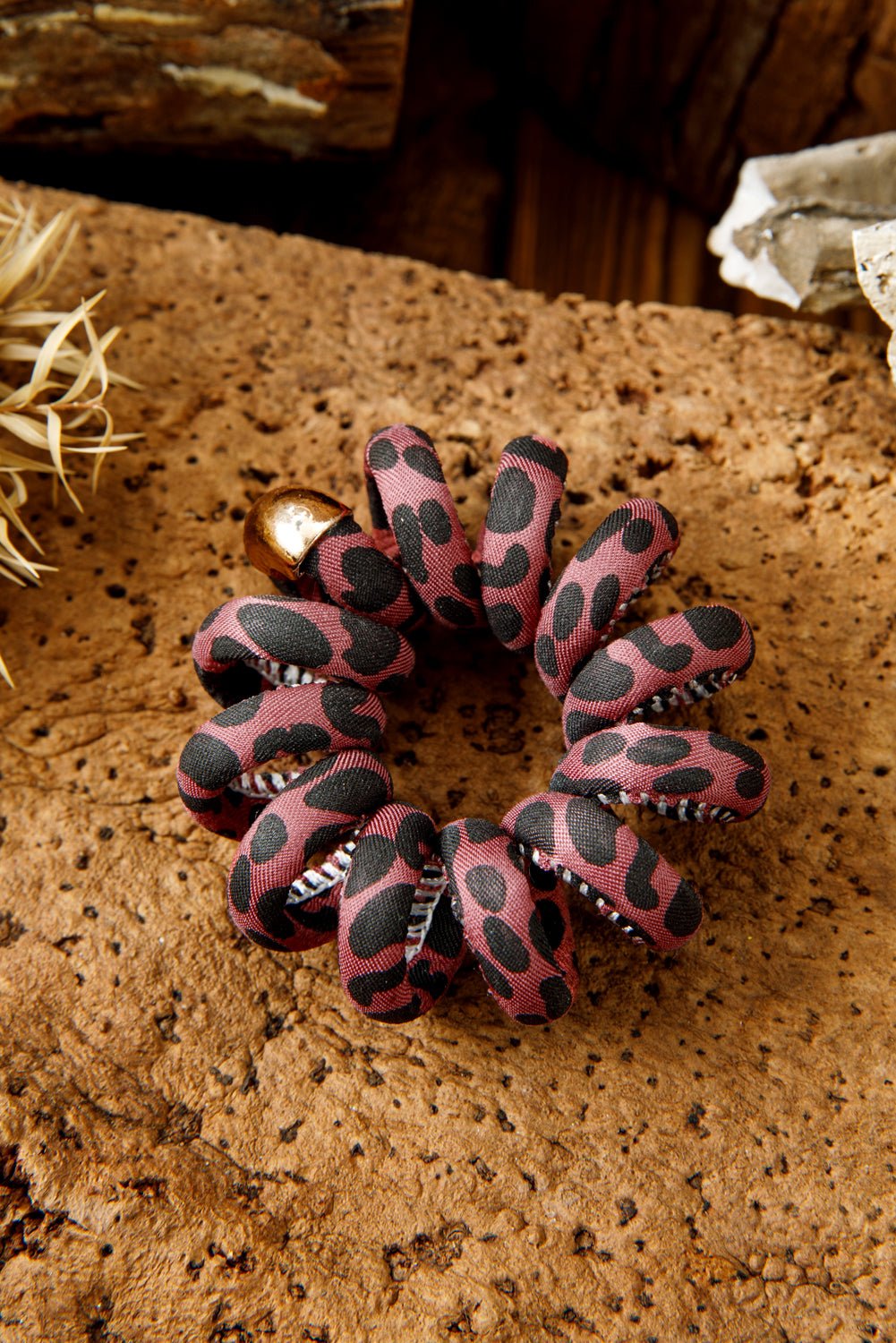Rose Red Leopard Telephone Spiral Hair Tie - MAD RUFFI