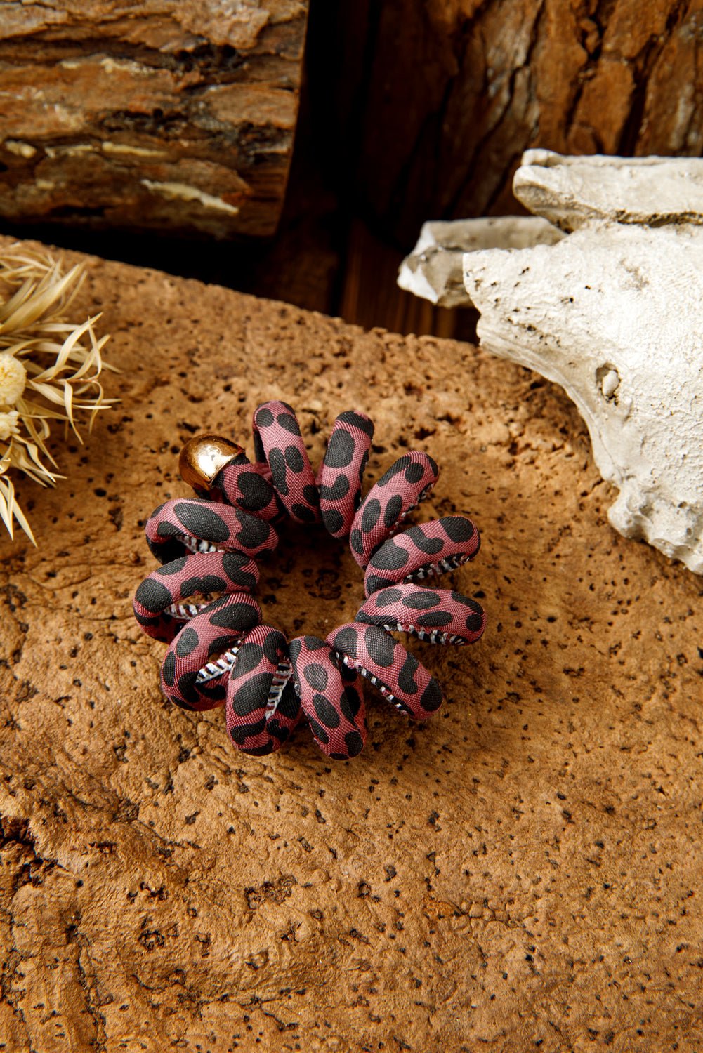 Rose Red Leopard Telephone Spiral Hair Tie - MAD RUFFI