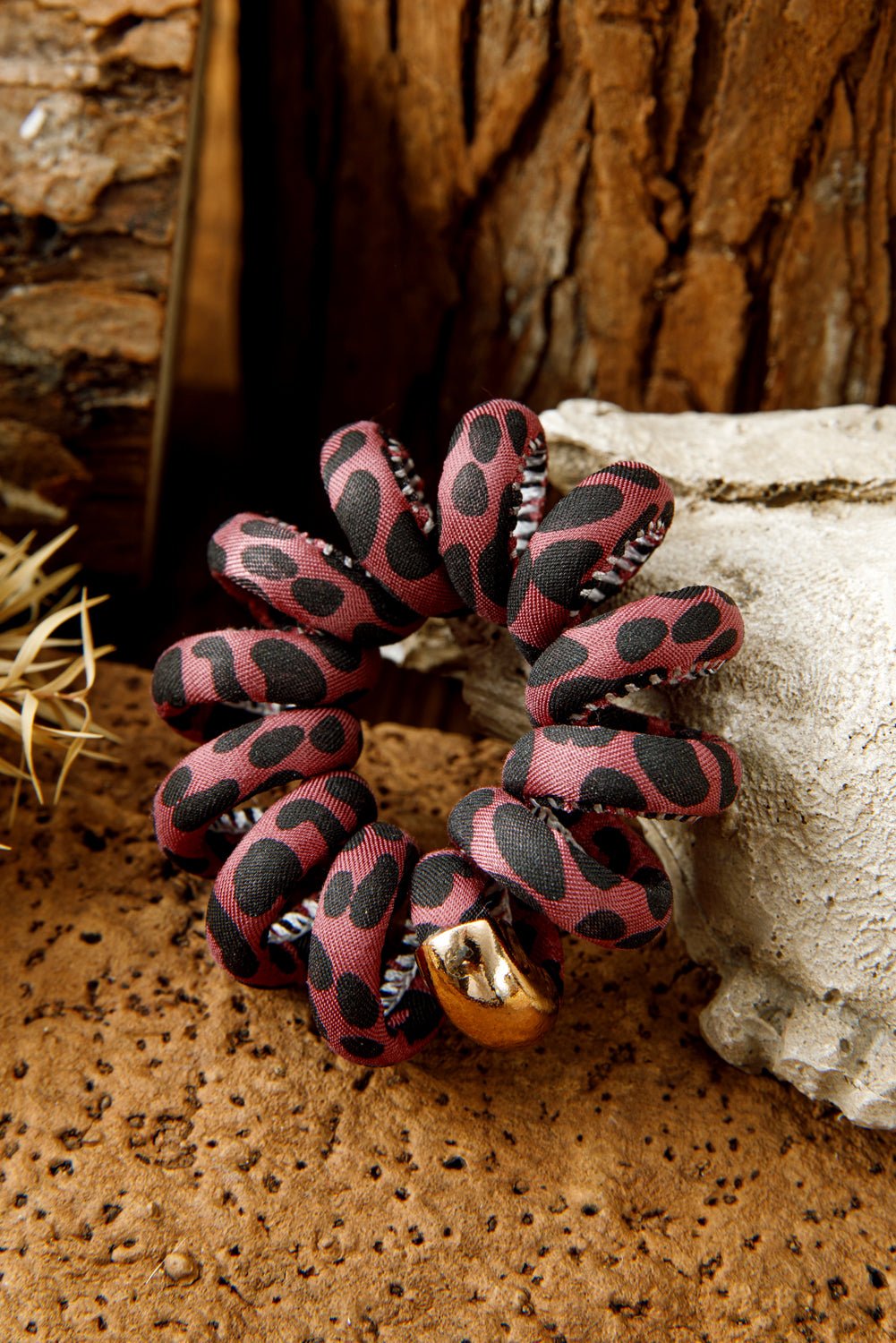 Rose Red Leopard Telephone Spiral Hair Tie - MAD RUFFI