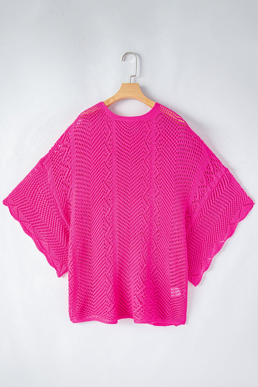 Rose Red Pointelle Knit Scallop Edge Short Sleeve Knit Top - MAD RUFFI