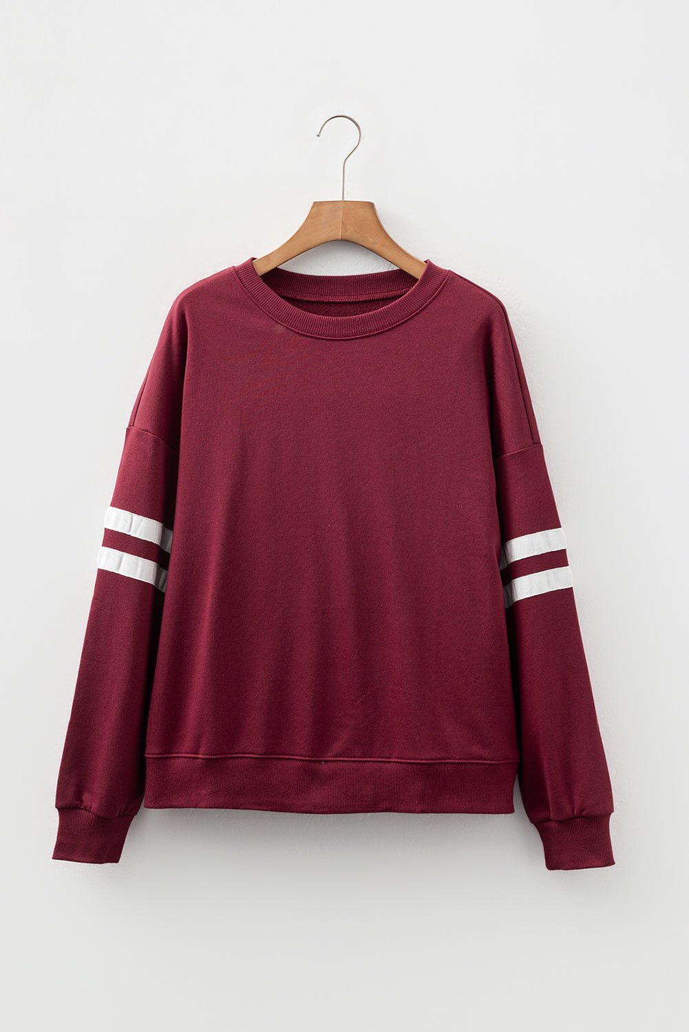 Rose Red Preppy Striped Sleeve Loose Sweatshirt - MAD RUFFI