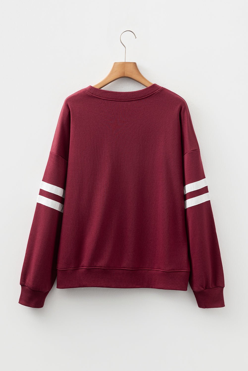 Rose Red Preppy Striped Sleeve Loose Sweatshirt - MAD RUFFI