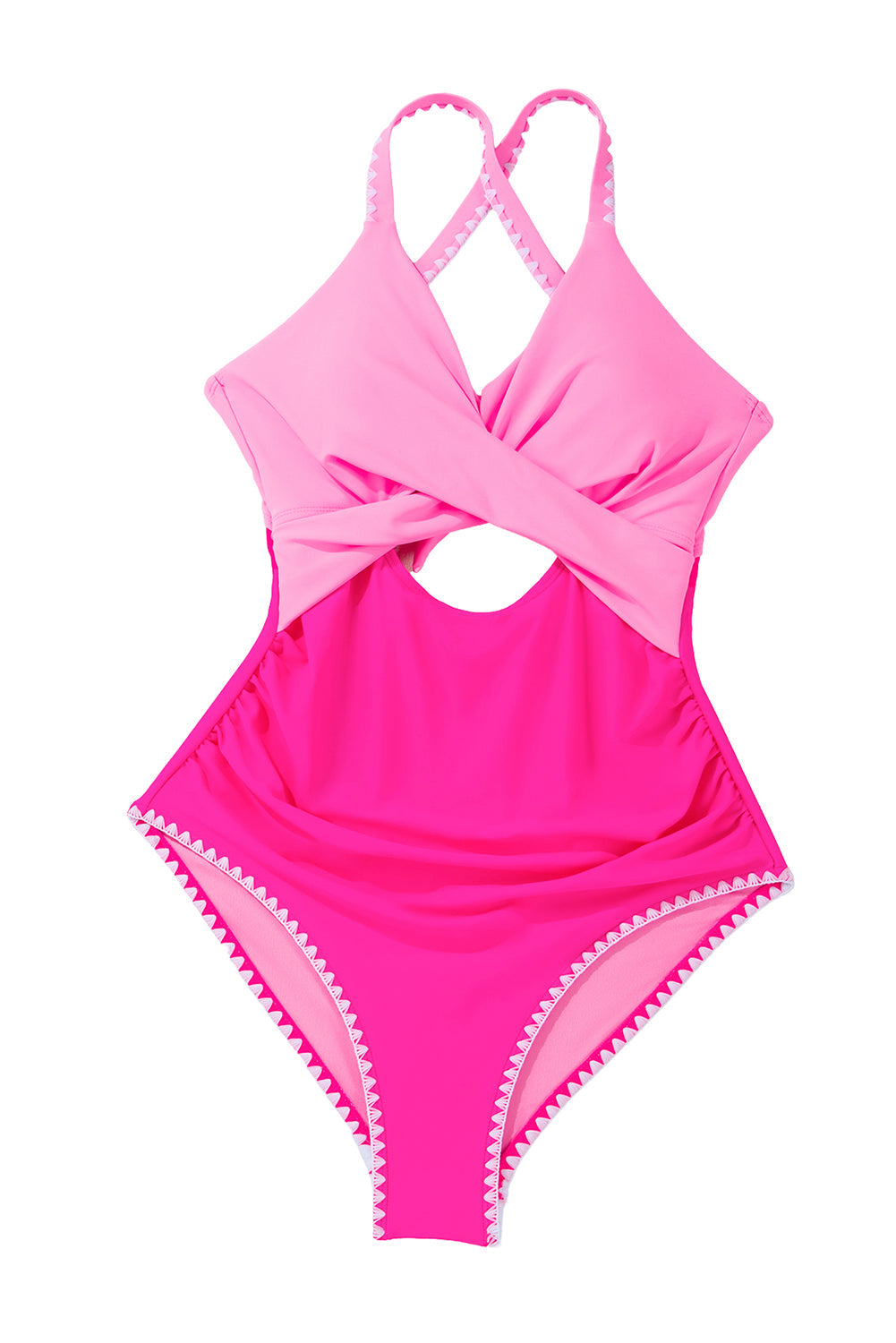 Rose Red Ric Rac Trim Colorblock Cutout One Piece Swimsuit - MAD RUFFI