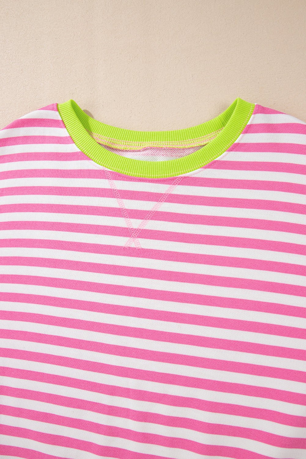 Rose Red Striped Contrast Trim Drop Shoulder Sweatshirt - MAD RUFFI