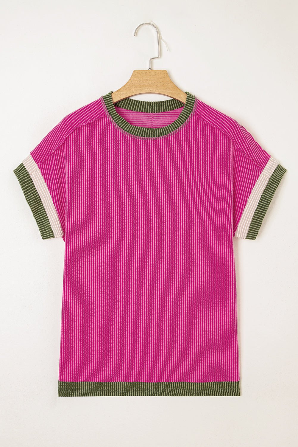 rose red textured colorblock round neck t shirt - MAD RUFFI