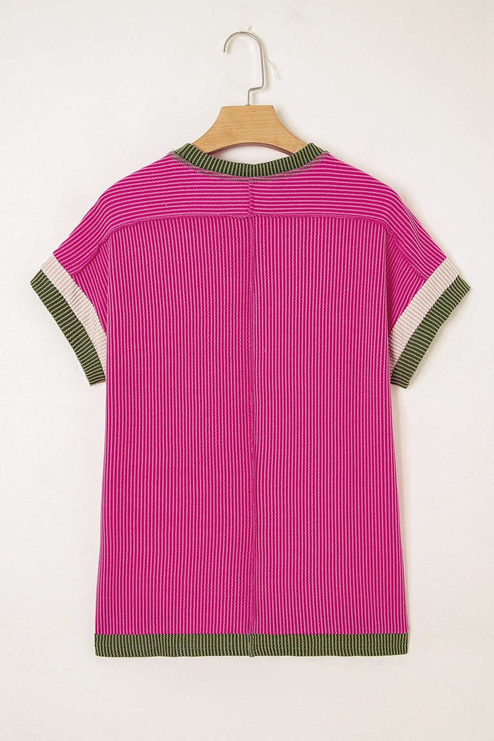 rose red textured colorblock round neck t shirt - MAD RUFFI