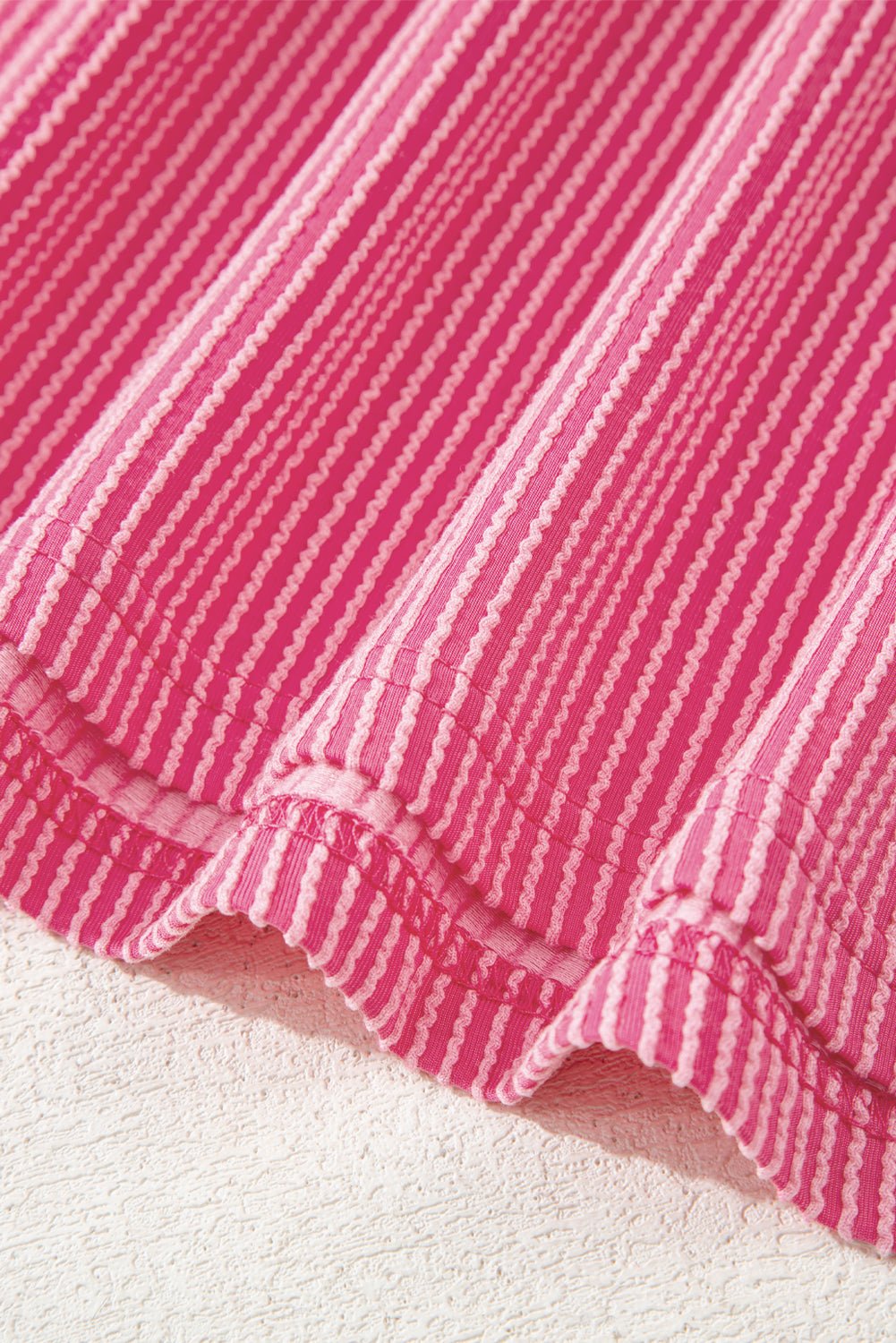 rose red twisted ribbed knit patchwork v neck casual tee - MAD RUFFI