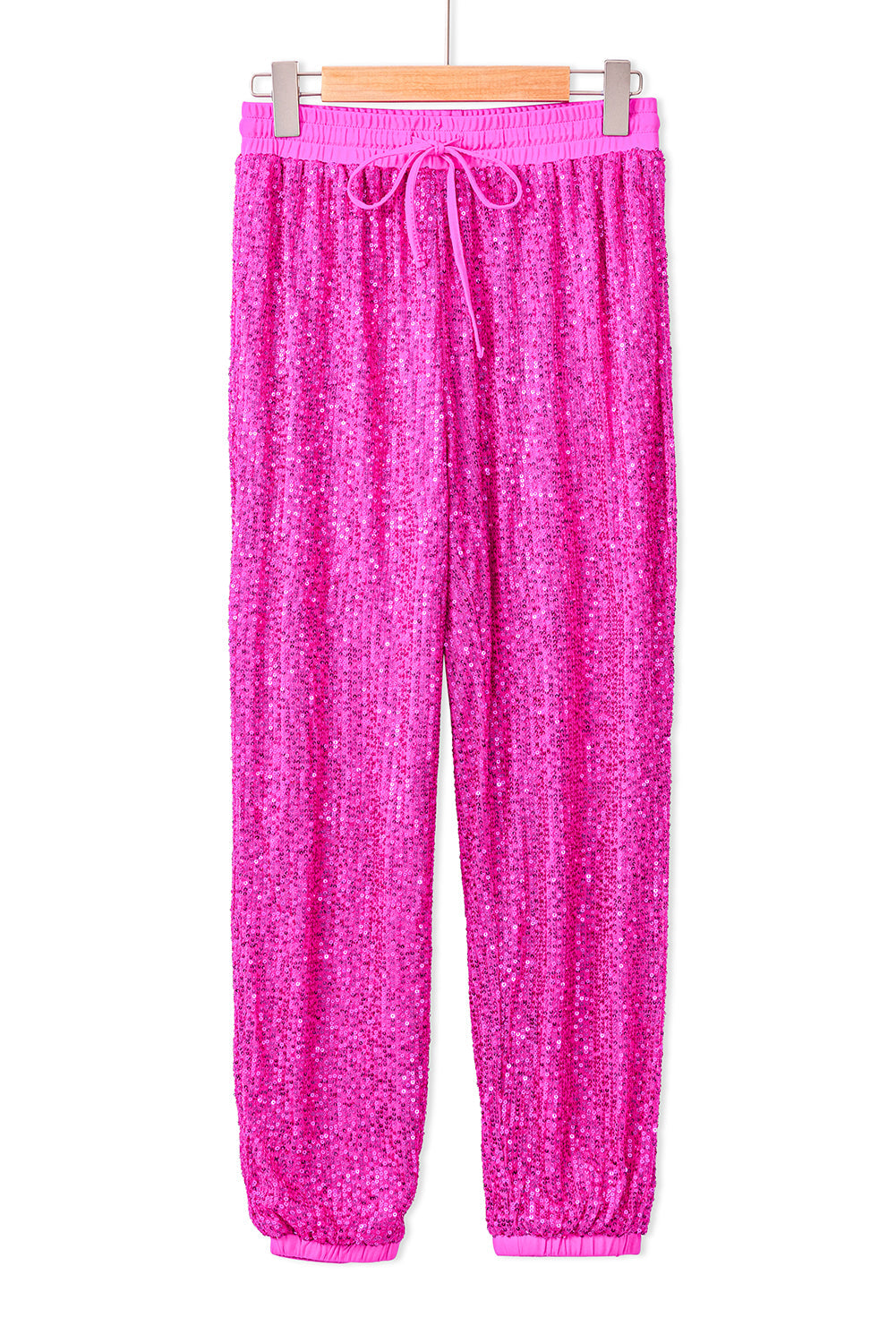 Rose Sequins Tie Elastic Waist Jogger Pants - MAD RUFFI