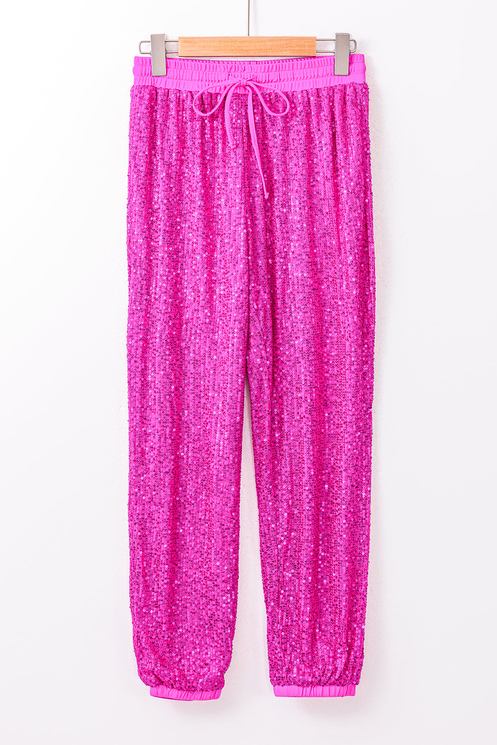 Rose Sequins Tie Elastic Waist Jogger Pants - MAD RUFFI