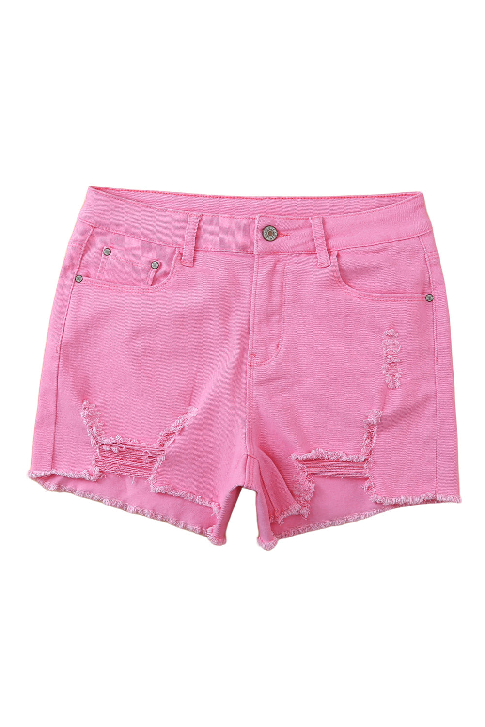 Rose Solid Color Distressed Denim Shorts - MAD RUFFI