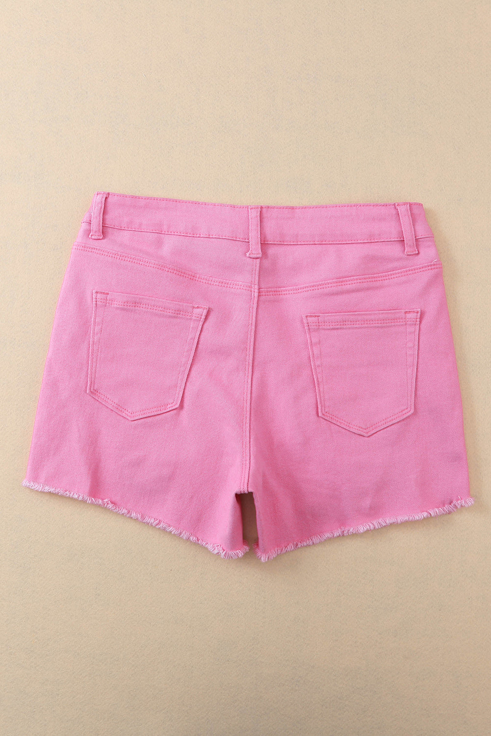 Rose Solid Color Distressed Denim Shorts - MAD RUFFI