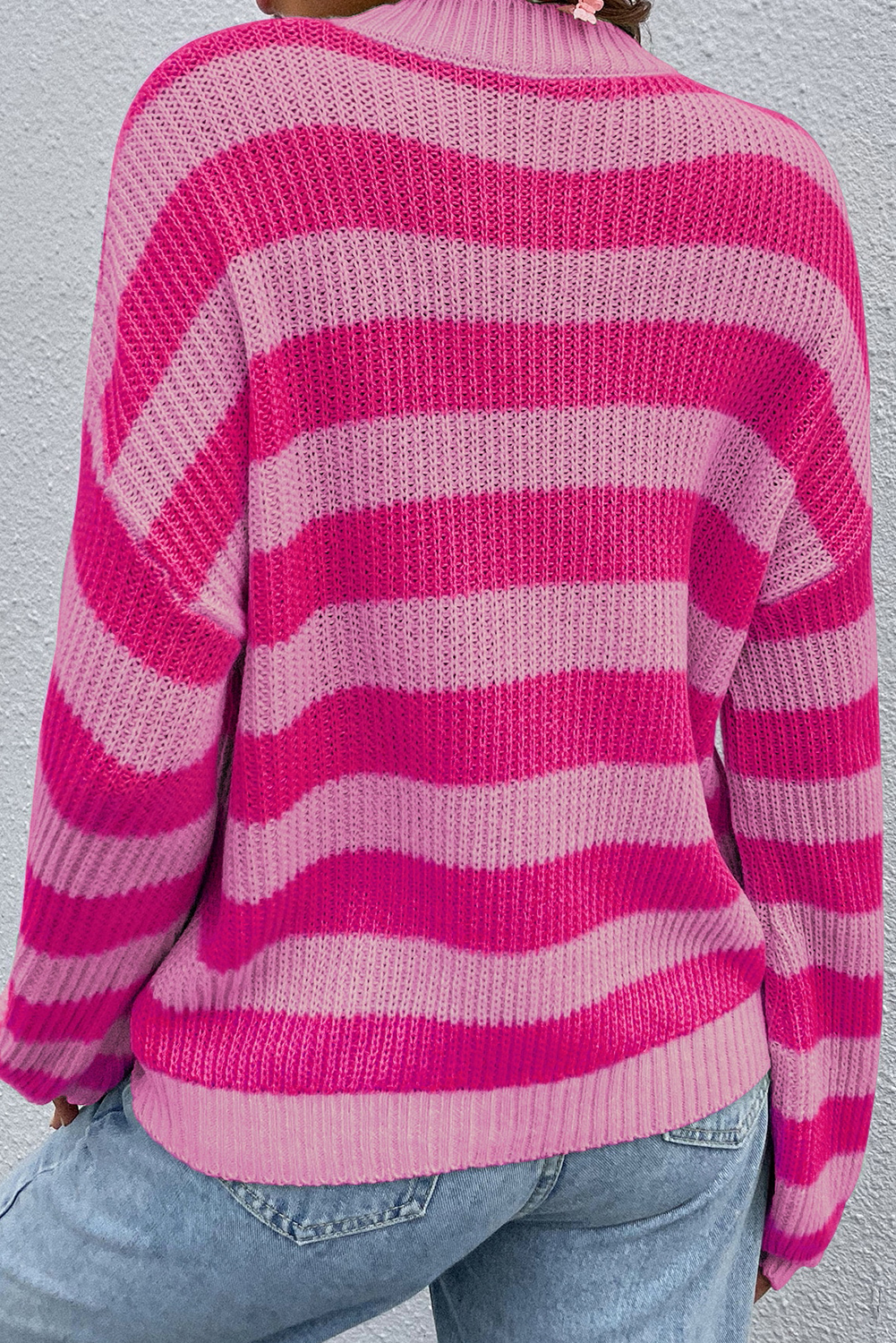 Rose Stripe Knit Long Sleeve Pullover Sweater - MAD RUFFI