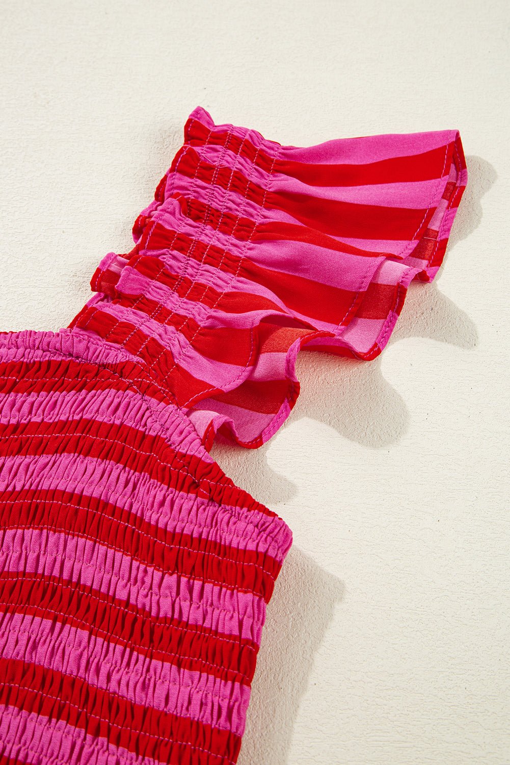 Rose Stripe Ruffle Strap Shirred Bodice Tiered Maxi Dress - MAD RUFFI