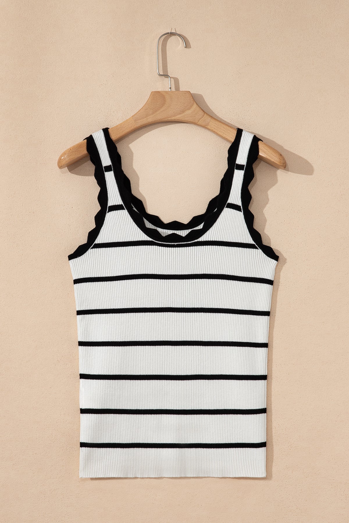 rose stripe scalloped edge ribbed tank top - MAD RUFFI