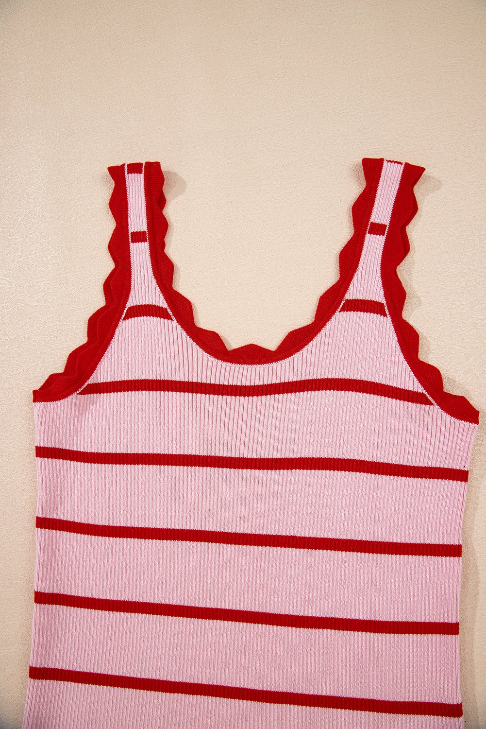 rose stripe scalloped edge ribbed tank top - MAD RUFFI