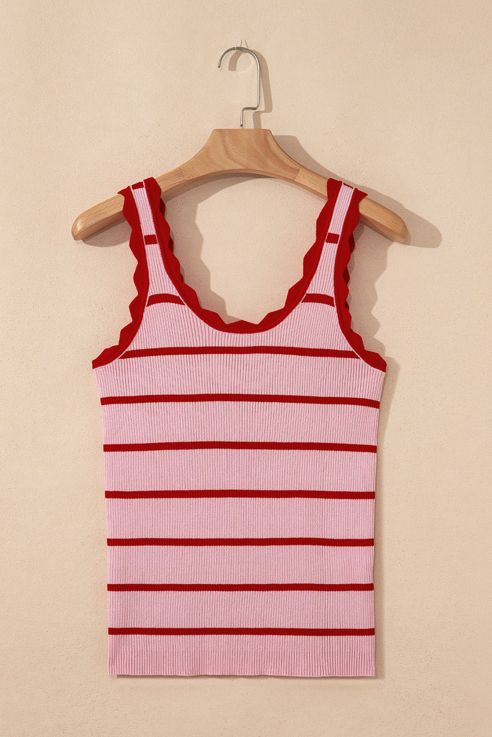 rose stripe scalloped edge ribbed tank top - MAD RUFFI