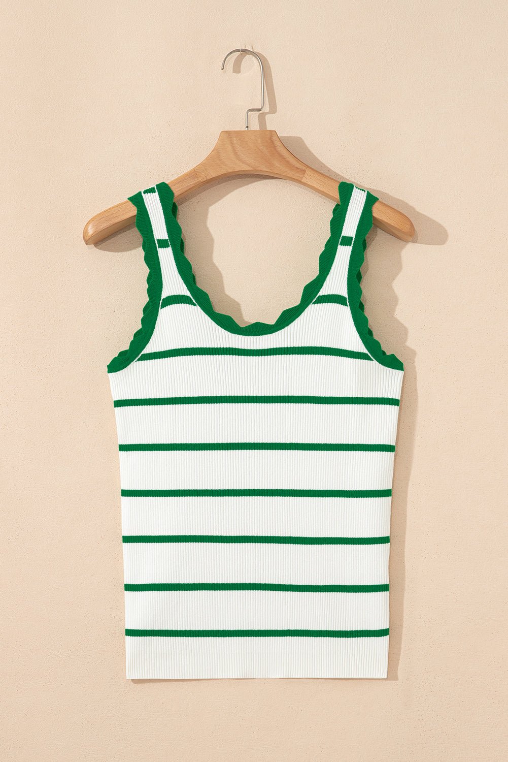 rose stripe scalloped edge ribbed tank top - MAD RUFFI