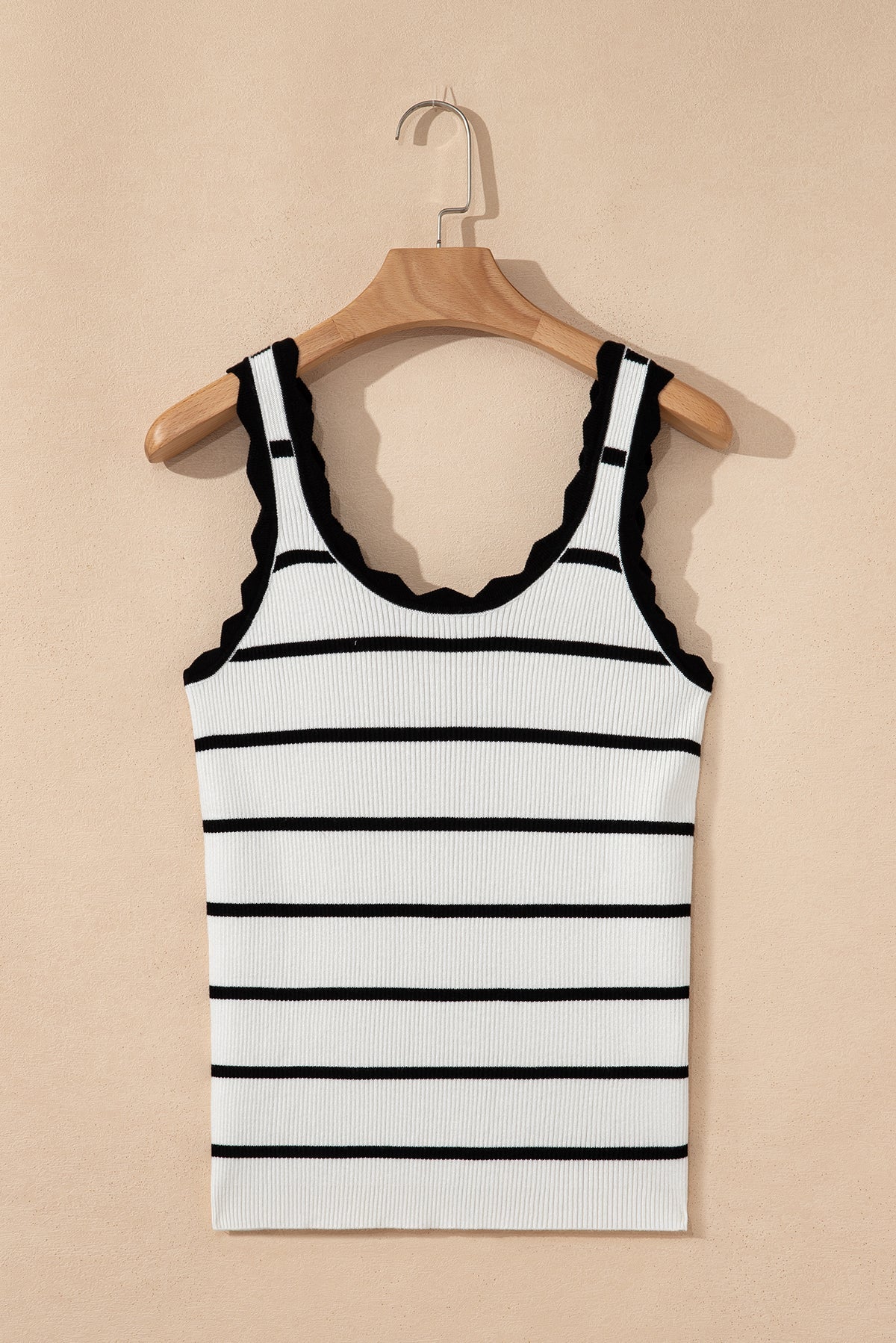 rose stripe scalloped edge ribbed tank top - MAD RUFFI