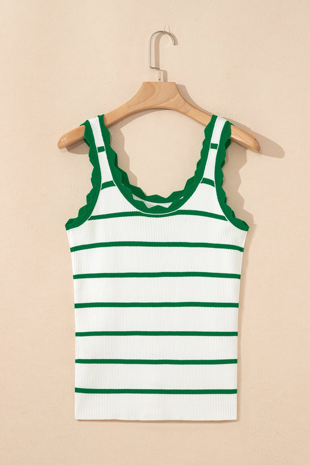 rose stripe scalloped edge ribbed tank top - MAD RUFFI