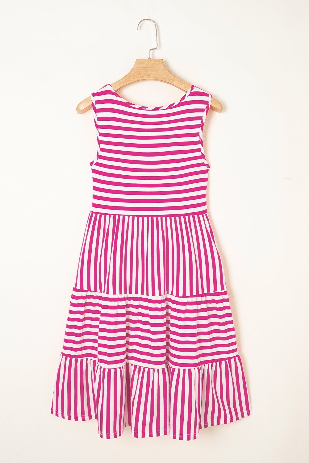 Rose Stripe U Neck Sleeveless Loose Fit Mini Dress - MAD RUFFI