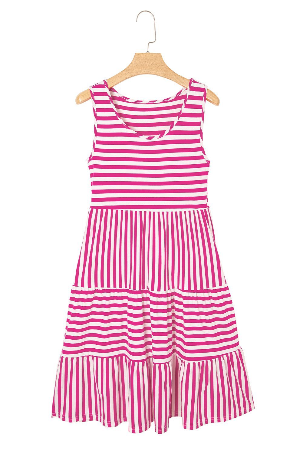 Rose Stripe U Neck Sleeveless Loose Fit Mini Dress - MAD RUFFI