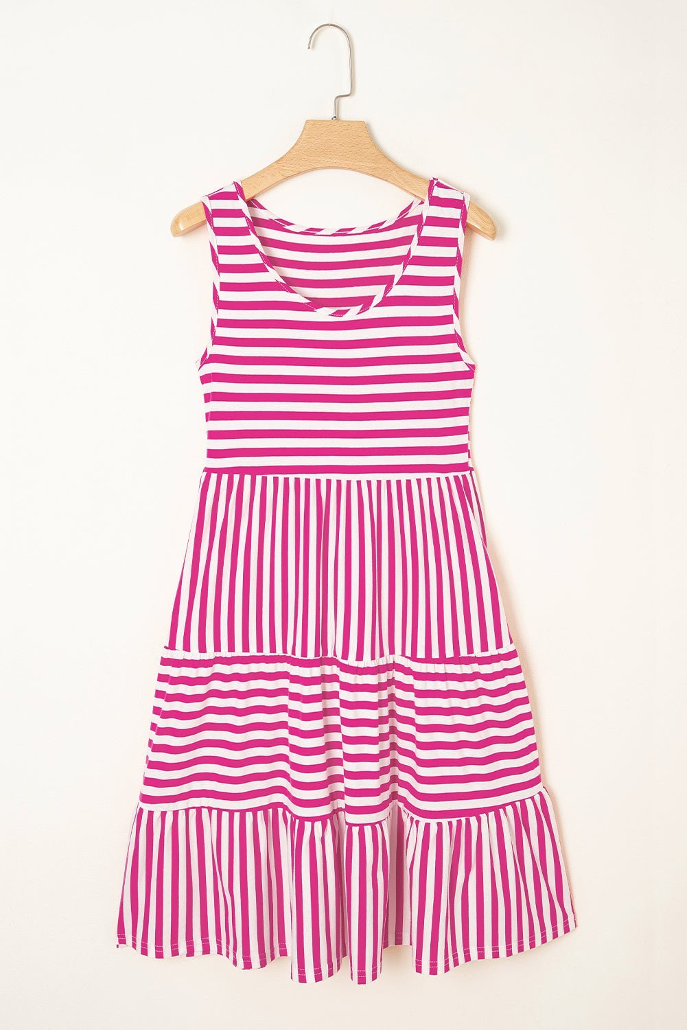 Rose Stripe U Neck Sleeveless Loose Fit Mini Dress - MAD RUFFI