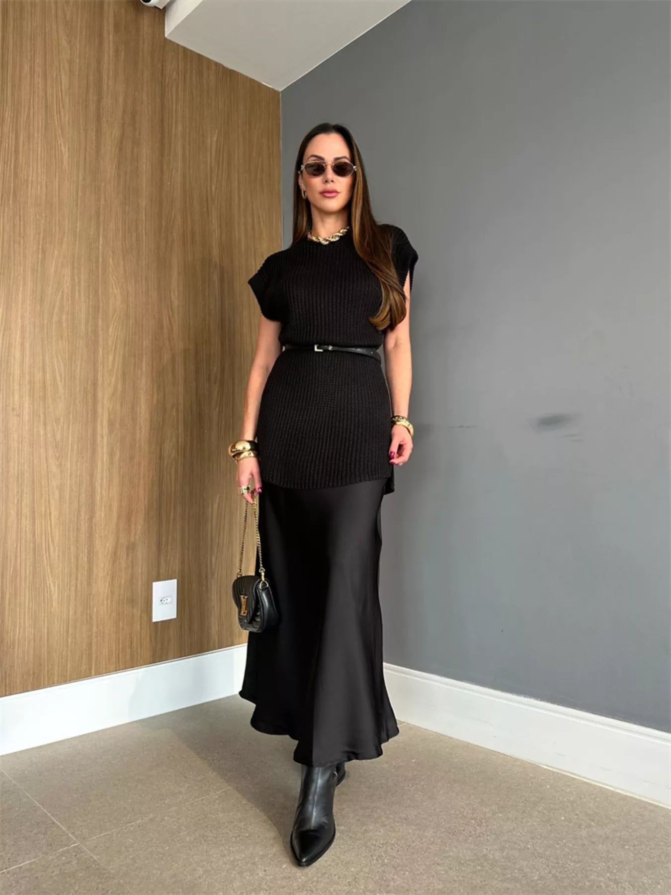 Round Neck Cap Sleeve Sweater Dress - MAD RUFFI