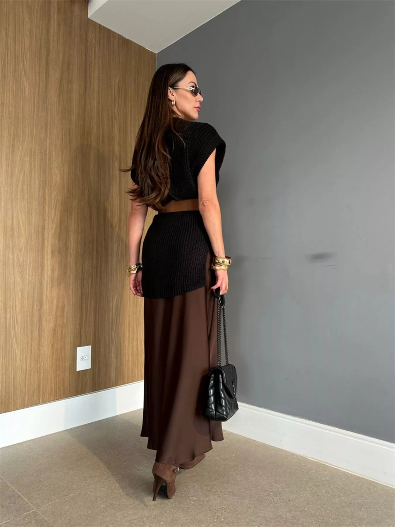 Round Neck Cap Sleeve Sweater Dress - MAD RUFFI