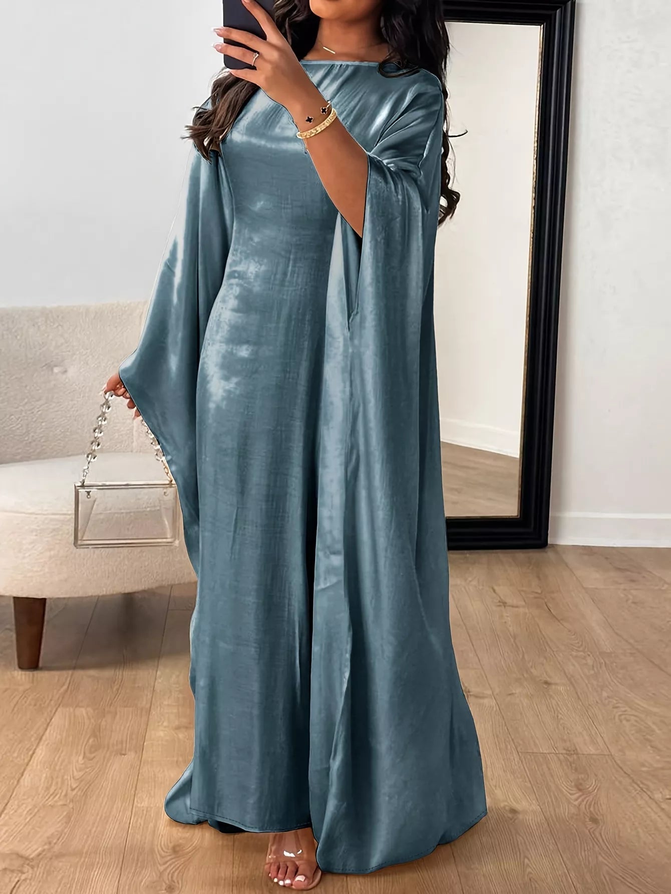 Round Neck Kimono Sleeve Maxi Dress - MAD RUFFI