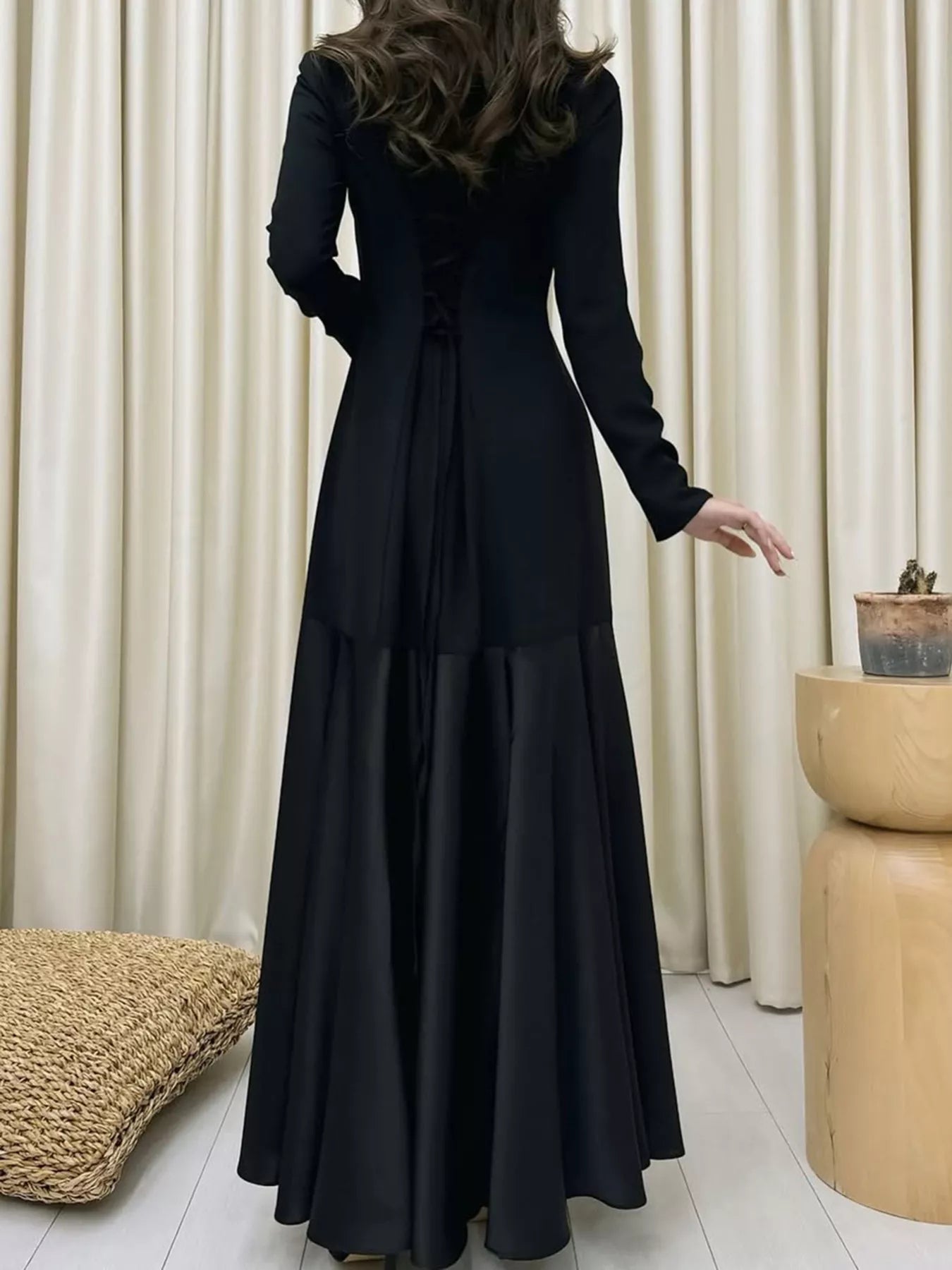 Round Neck Long Sleeve Maxi Dress - MAD RUFFI
