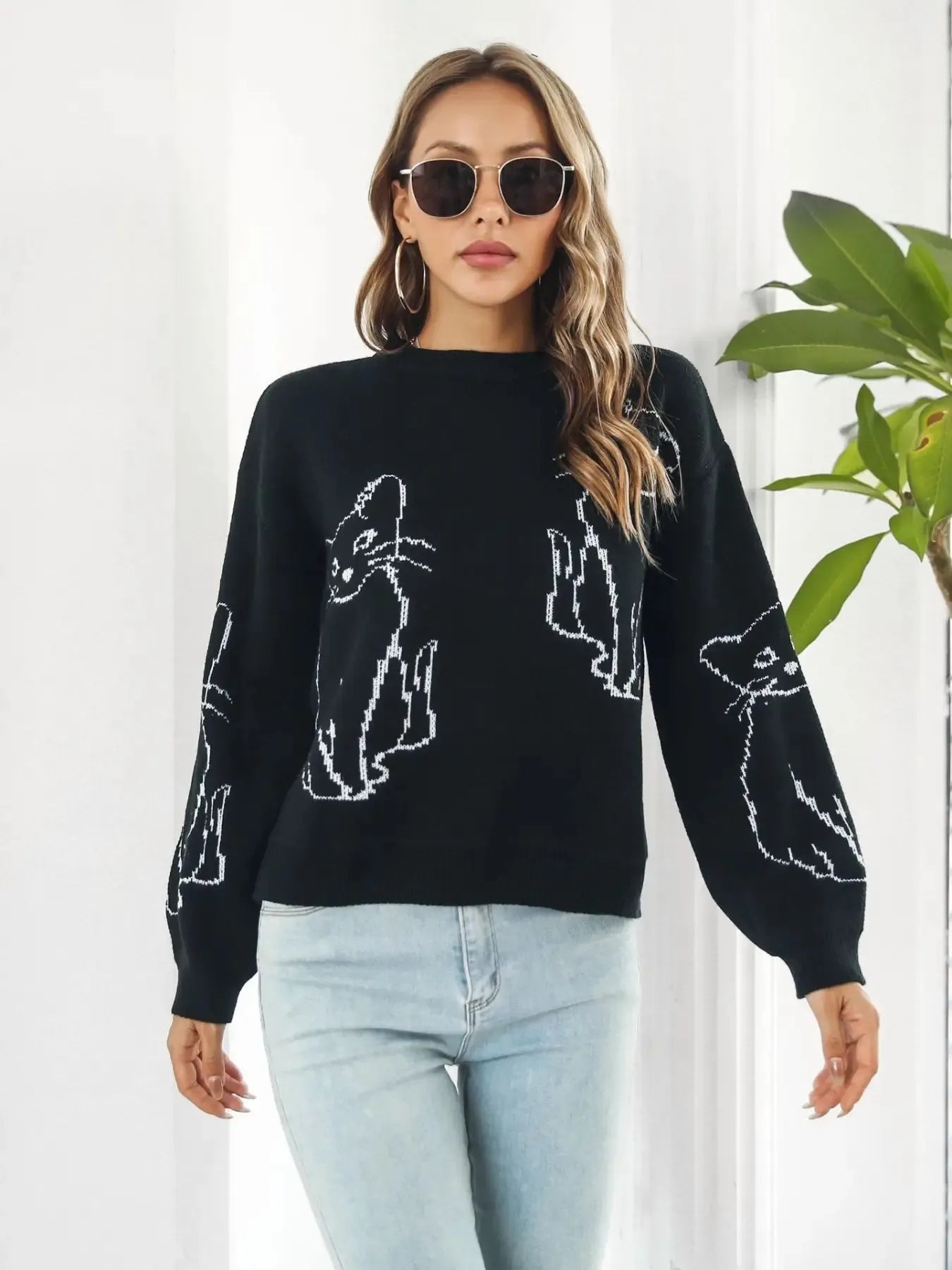 Round Neck Long Sleeve Sweater - MAD RUFFI