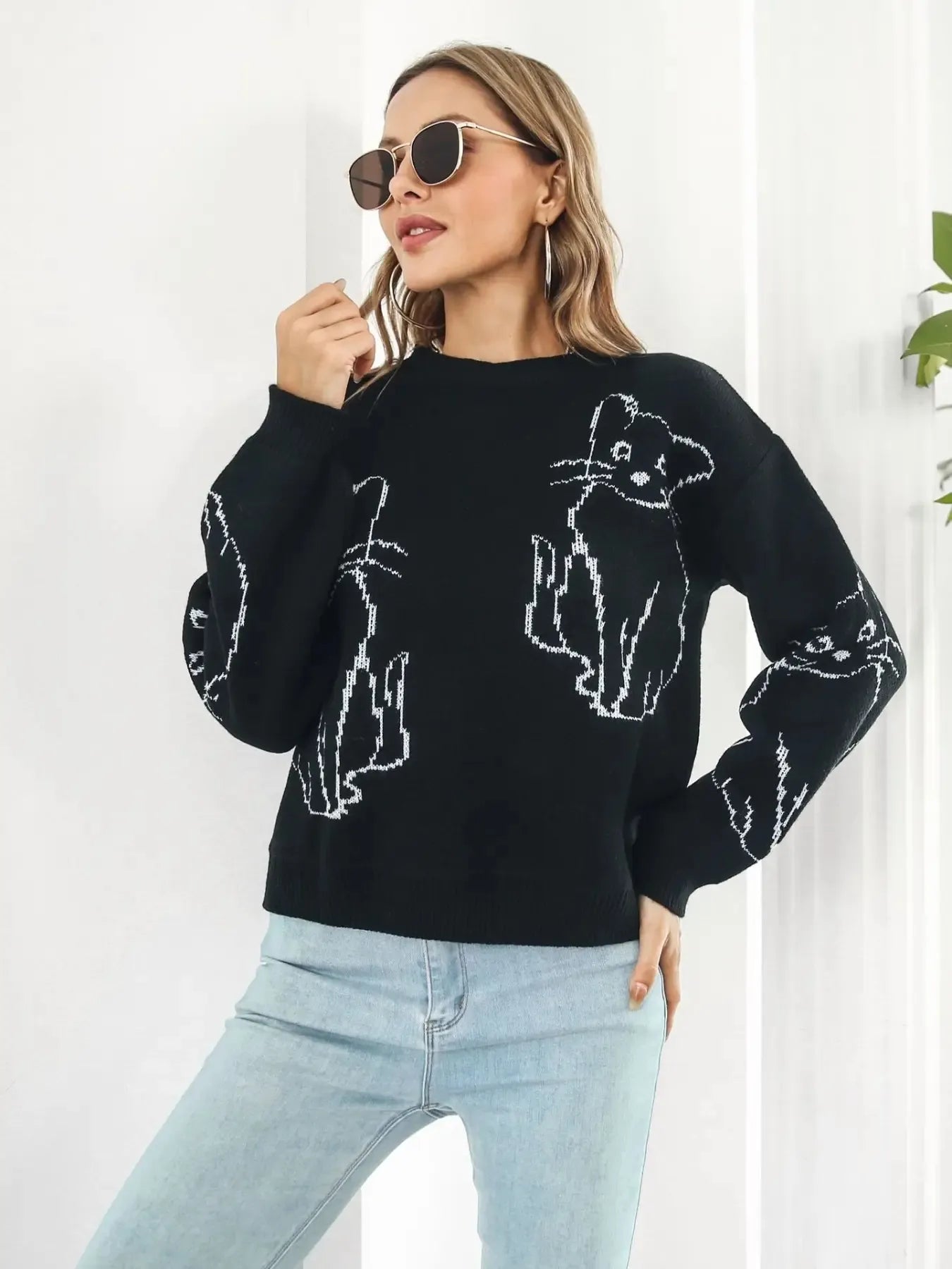 Round Neck Long Sleeve Sweater - MAD RUFFI