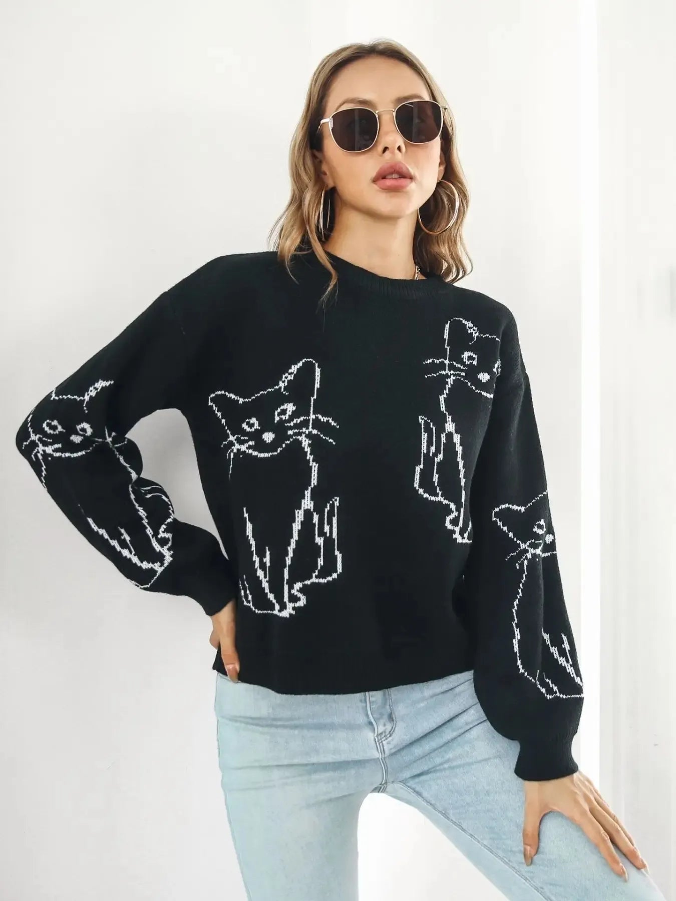 Round Neck Long Sleeve Sweater - MAD RUFFI